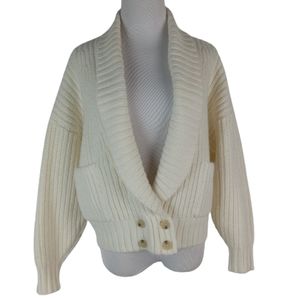 Anthropologie Wool Knit Cardigan Sweater Size Small Cream Soft! w Pockets